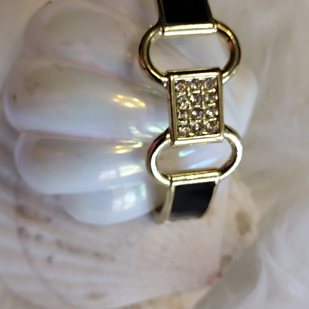 Bracelet Black, Gold & Rhinestones